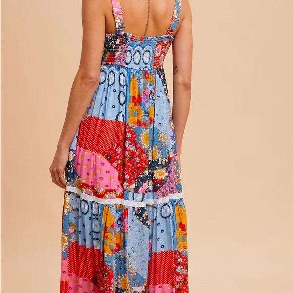 Easter Mother’s Day Vibrant Blue and Red Tiered Bustier Maxi Dress - Picture 3 of 3